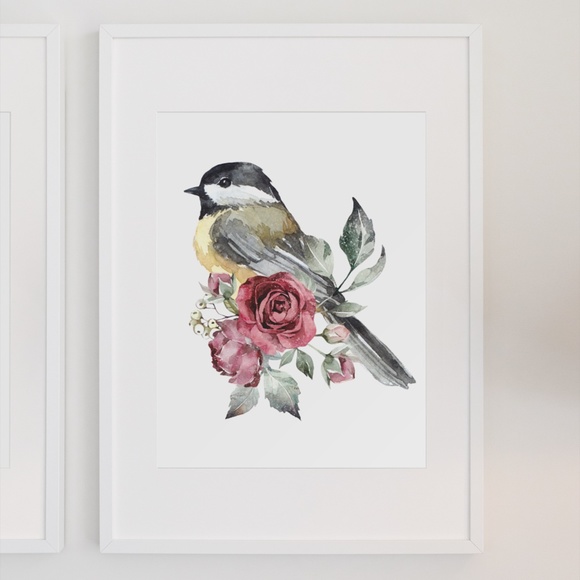 Chickadee Bird Wall Art Print Poster Illustration Unframed - Picture 4 of 10